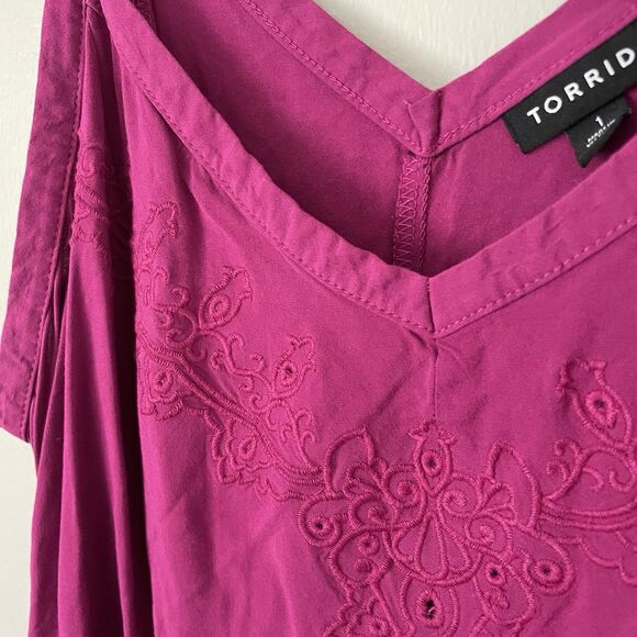 Torrid Size 1 1X Purple Sleeveless Tunic Dress Pockets V Neck Embroidered - Picture 2 of 7